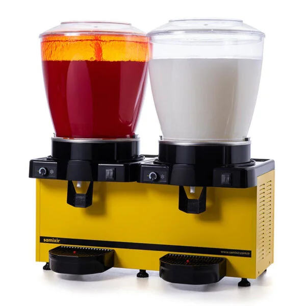 0000376 samixir twin cold drink dispenser 22 22 l panoramic analog sprinkler and mixer yellow