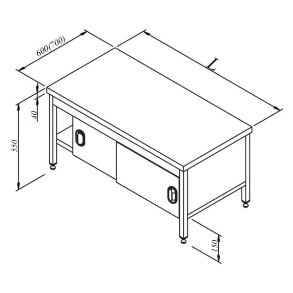 0001488 oztiryakiler under counter work bench with cabinet 190x70x55 cm